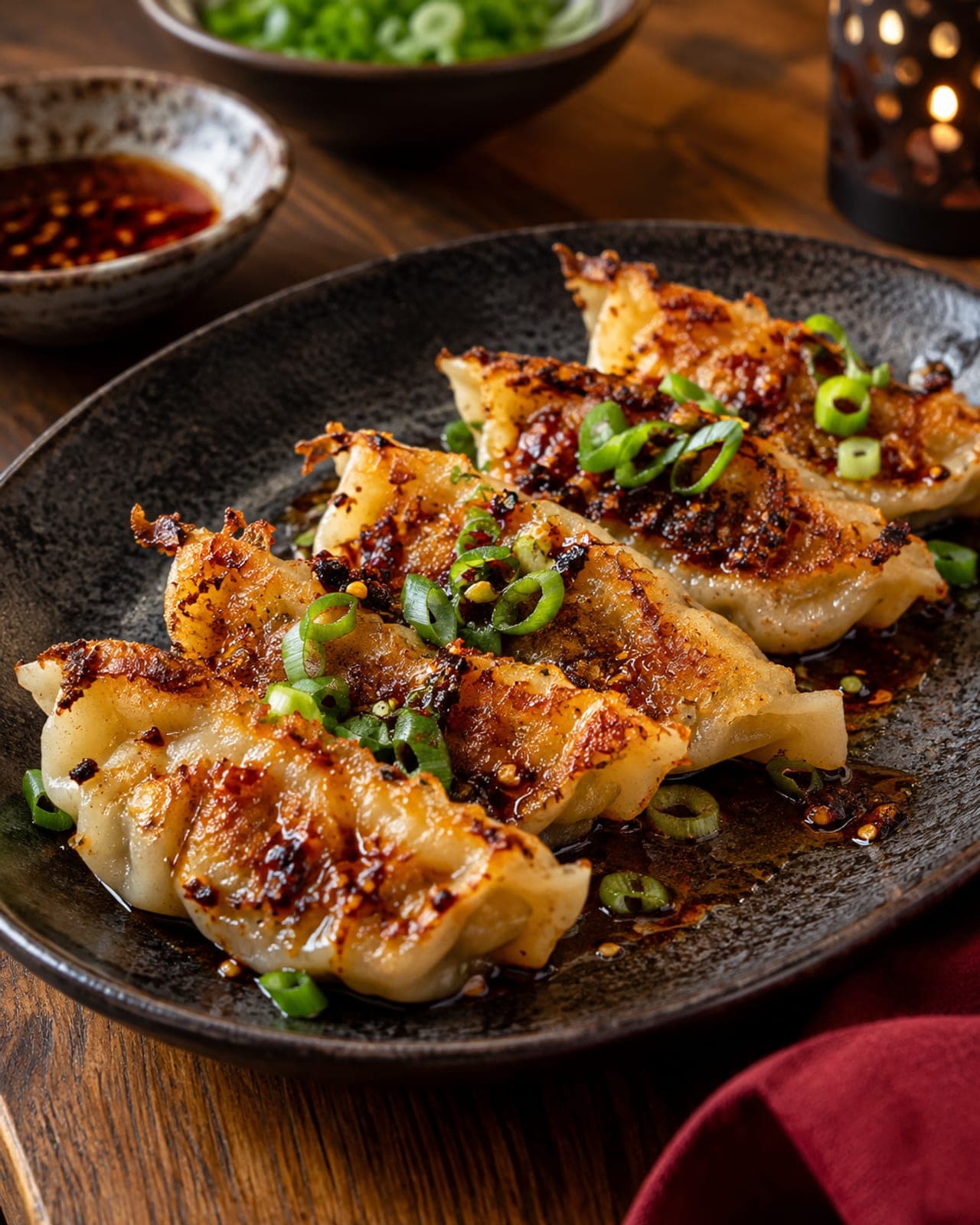 Pan Fried Gyoza – Stekta gyoza med krispig botten och mjuk topp.